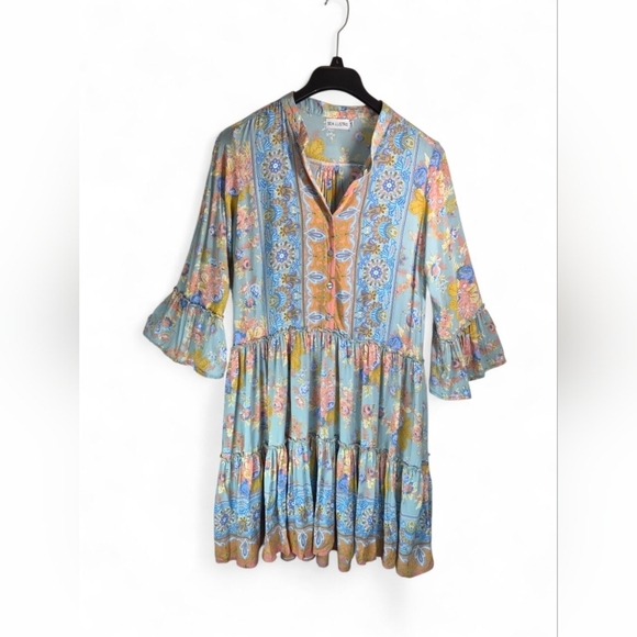 Coastal Boho Penny Swing Dress L/XL Flowy Tiered, Pockets - Picture 2 of 7